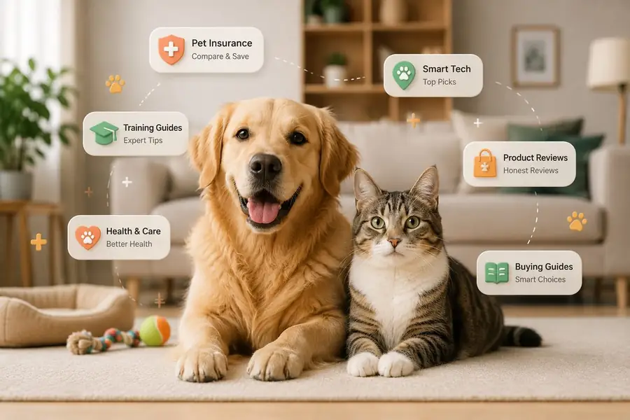 Golden retriever and tabby cat relaxing together at home