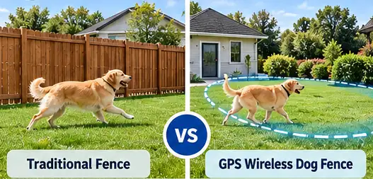 Comparison of a traditional physical fence and a GPS wireless dog fence boundary