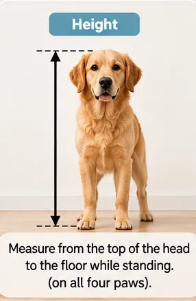 Measuring a standing dog's height from the top of the head to the floor