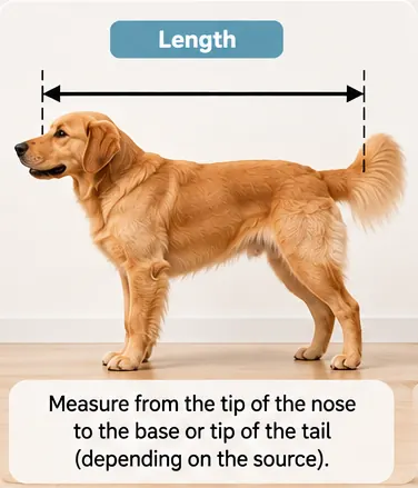 Measuring a standing dog's body length to choose a crate